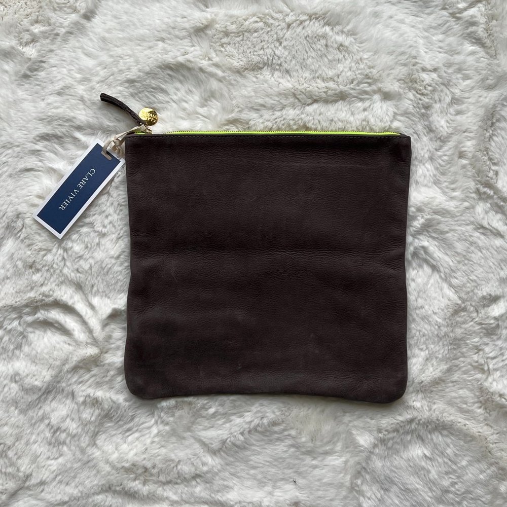Clare Vivier Foldover Clutch Grey & Neon Green | NWT